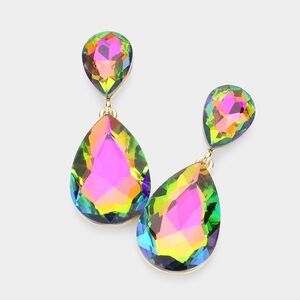 Vitrail Dangle Crystal Teardrop Earrings 2 Inch Cute Statement Jewelry Design